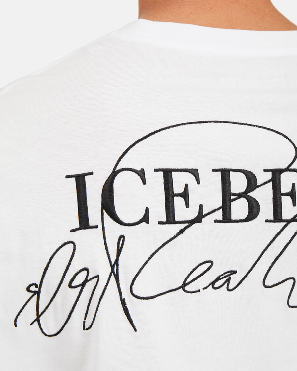 T-shirt da uomo bianca con stampa frontale Eddie Peake - Iceberg - Official Website