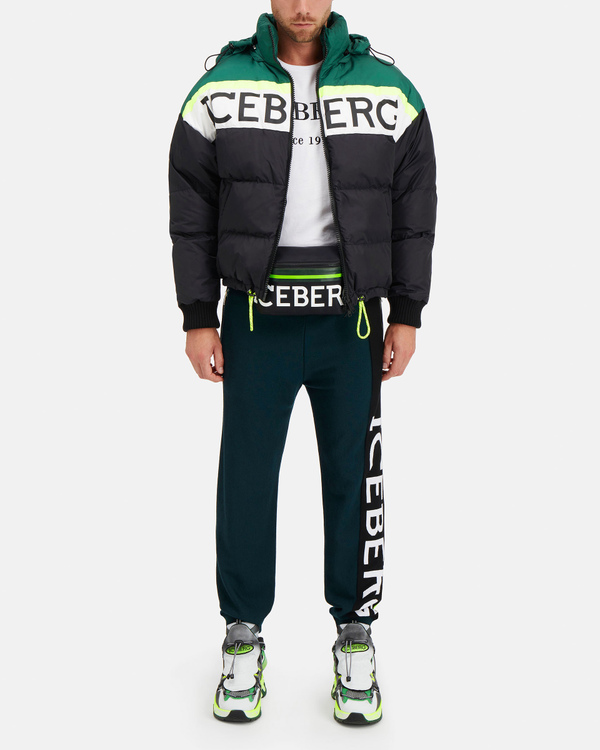 Black, green and white Iceberg padded jacket with hood - Iceberg - Official Website