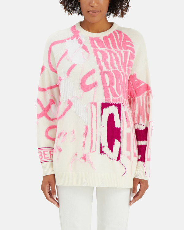 Pullover da donna bianco con disegni rosa e fucsia - Iceberg - Official Website