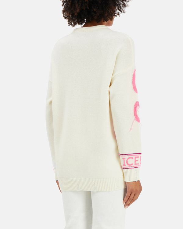 Pullover da donna bianco con disegni rosa e fucsia - Iceberg - Official Website