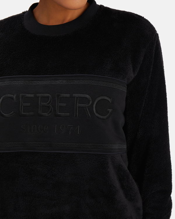 Black teddy-bear fleece sweatshirt with Iceberg logo - Iceberg - Official Website