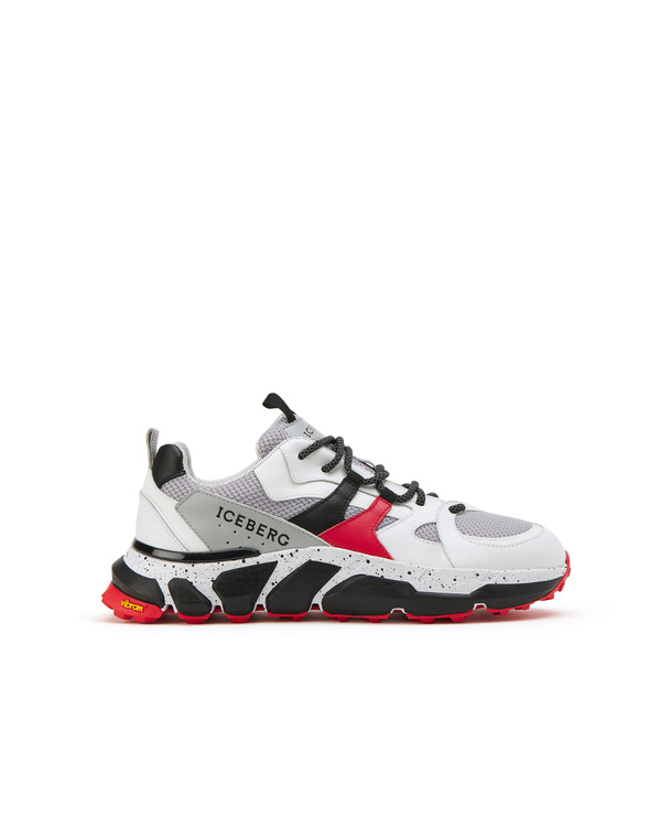 White and red Iceberg sneakers with gray mesh - Iceberg - Official Website