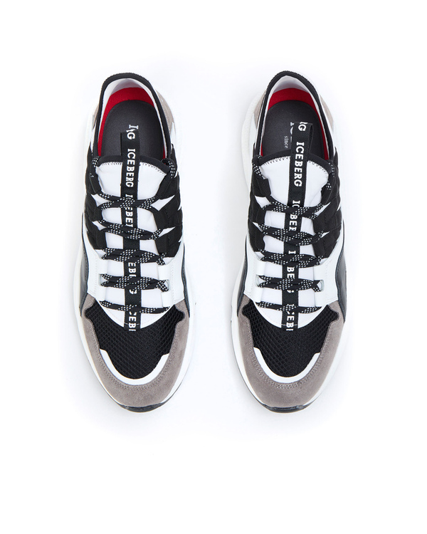 White, brown, and black leather Iceberg sneakers with suede panels - Iceberg - Official Website