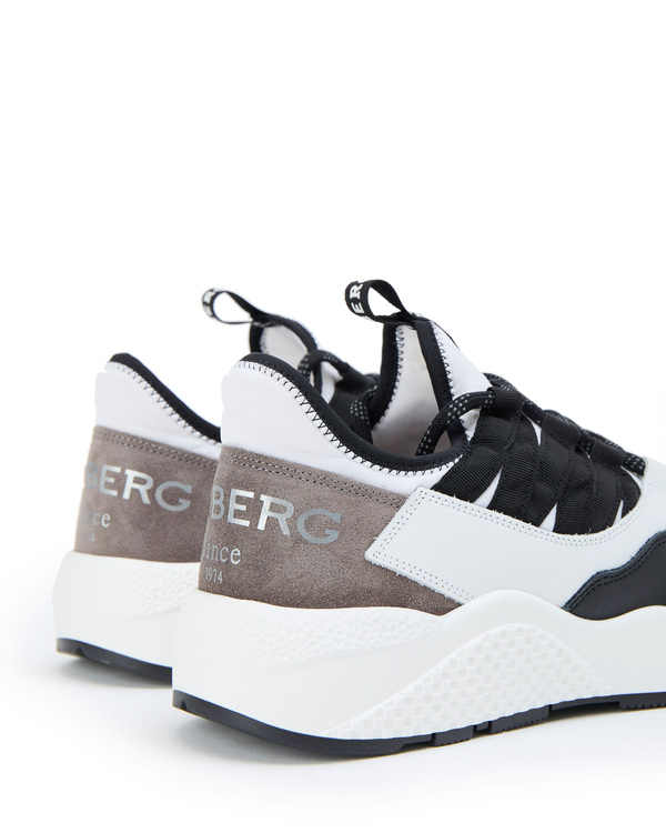 White, brown, and black leather Iceberg sneakers with suede panels - Iceberg - Official Website