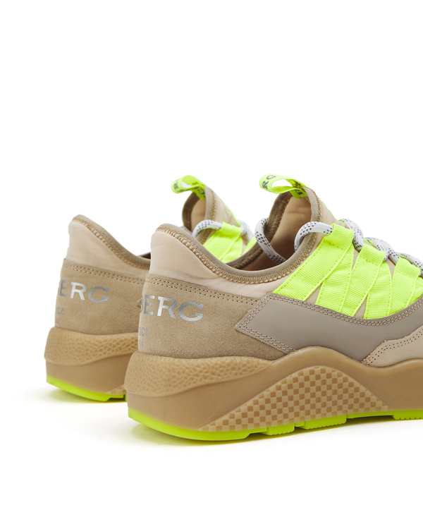 Brown and beige leather Iceberg sneakers with fluro-yellow detail - Iceberg - Official Website
