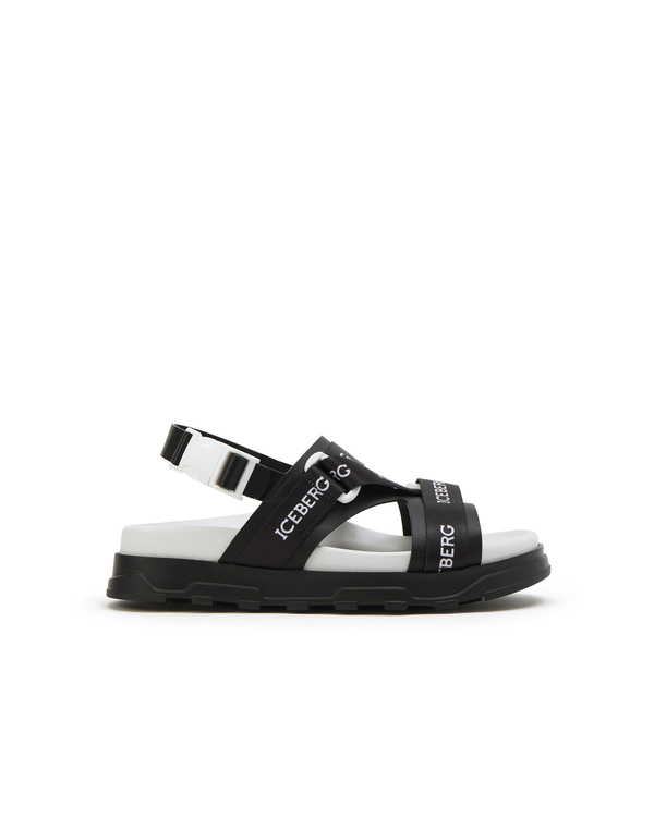 Black sneaker sandal with white Iceberg logo - Iceberg - Official Website
