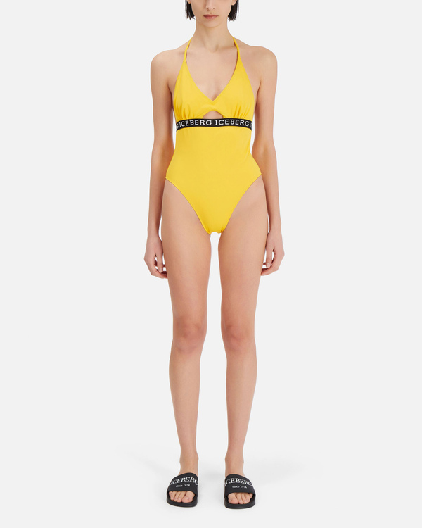Yellow halter neck swimsuit with Iceberg logo band - Iceberg - Official Website
