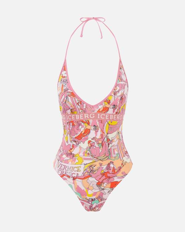 Pink multicolor Iceberg halter neck swimsuit with Michelangelo detail - Iceberg - Official Website