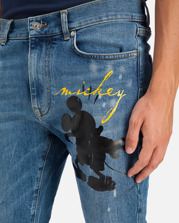 Mid-blue denim skinny Iceberg jeans with Mickey Mouse silhouette - Iceberg - Official Website