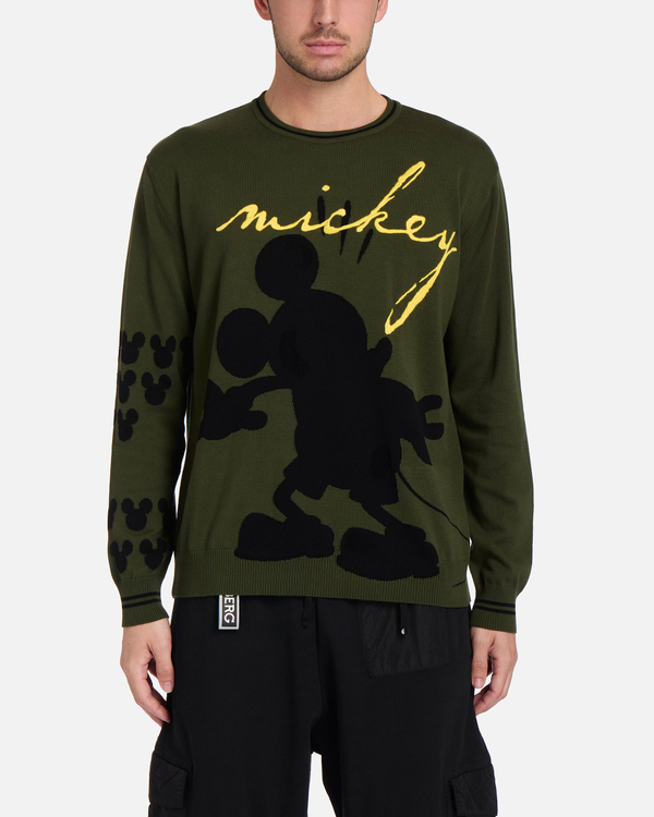 Khaki green Iceberg sweater with black Mickey silhouette - Iceberg - Official Website