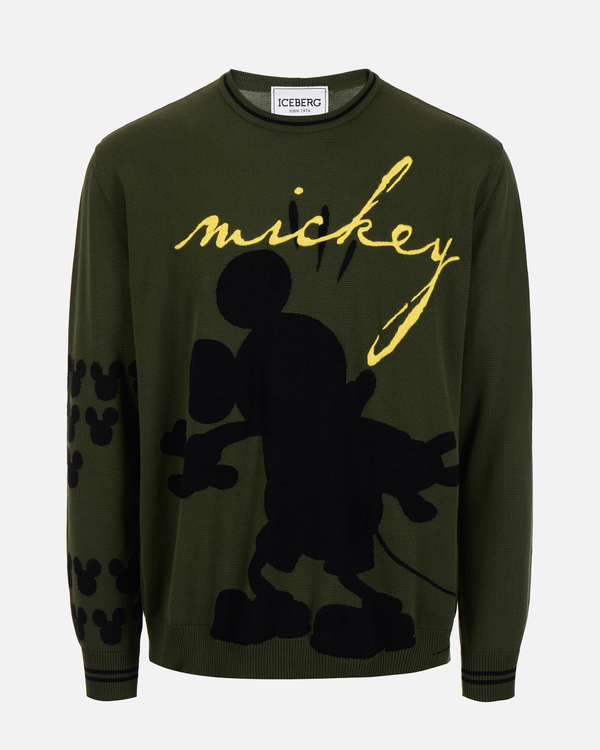 Khaki green Iceberg sweater with black Mickey silhouette - Iceberg - Official Website
