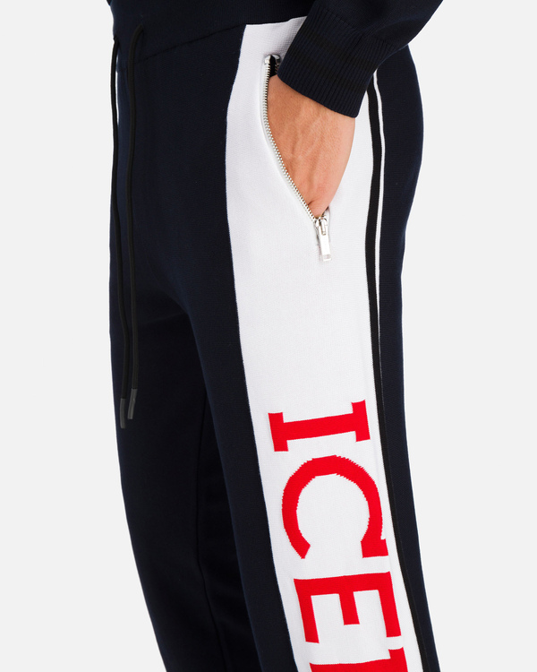 Pantaloni sportivi da uomo blu con banda laterale logata - Iceberg - Official Website