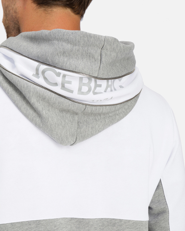 Felpa da uomo grigia e bianca con zip e cappuccio - Iceberg - Official Website