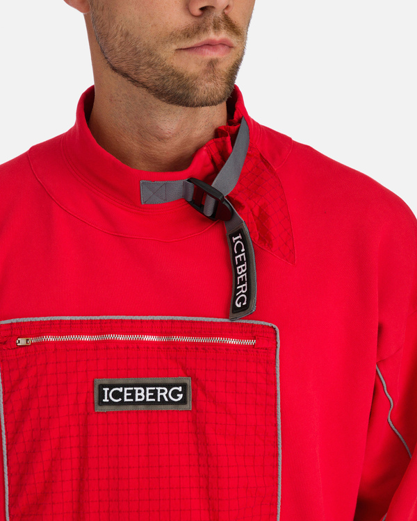 Felpa da uomo rossa con tasca frontale e logo Iceberg con cinturino - Iceberg - Official Website