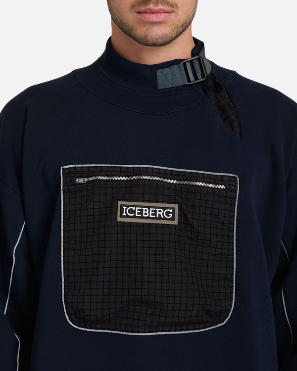 Dark navy blue Iceberg sweatshirt with Velcro logo patch - Iceberg - Official Website