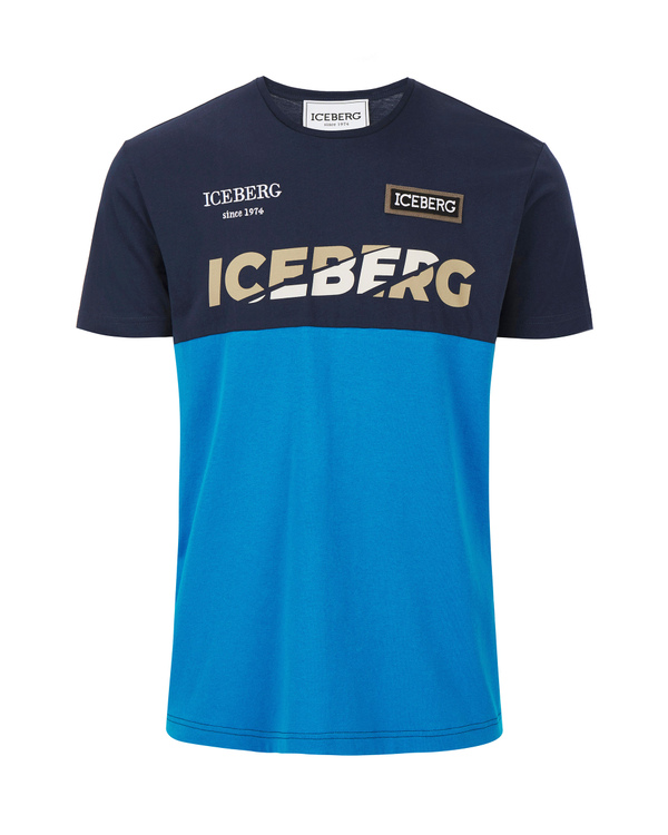 Navy blue and turquoise Iceberg T-shirt with slash-logo - Iceberg - Official Website