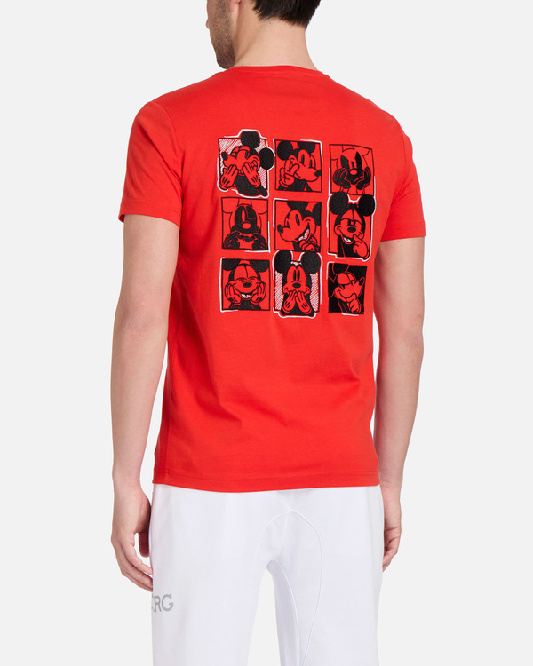 T-shirt da uomo rossa con logo Iceberg e ricami Mickey Mouse - Iceberg - Official Website