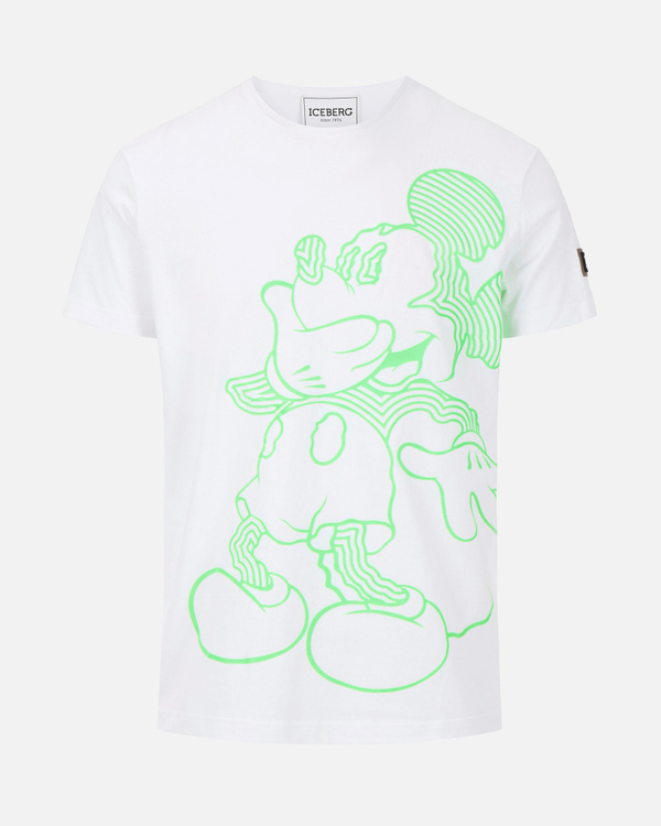 White Iceberg T-shirt with fluro-green Mickey Mouse - Iceberg - Official Website