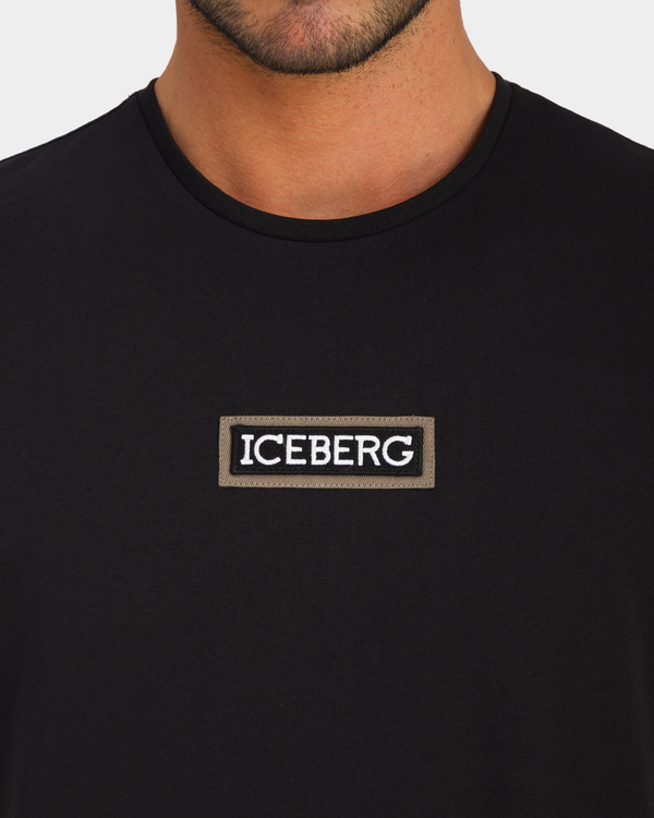 T-shirt da uomo nera con bordini gialli e logo Iceberg - Iceberg - Official Website