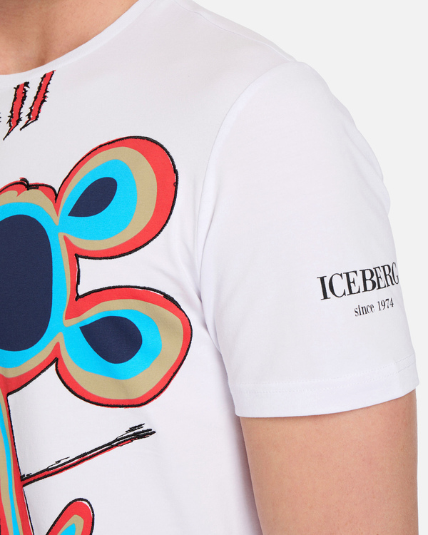 White Iceberg T-shirt with blue Mickey Mouse graphic - Iceberg - Official Website