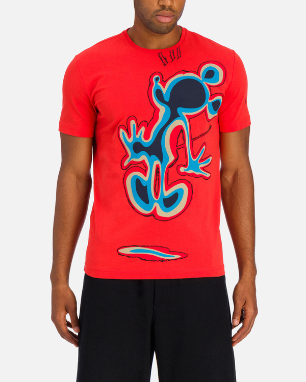 Fiery red Iceberg T-shirt with blue Mickey Mouse graphic - Iceberg - Official Website
