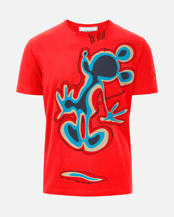 Fiery red Iceberg T-shirt with blue Mickey Mouse graphic - Iceberg - Official Website