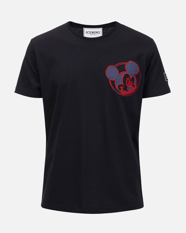 T-shirt da uomo nera con stampa e ricamo Walt Disney - Iceberg - Official Website