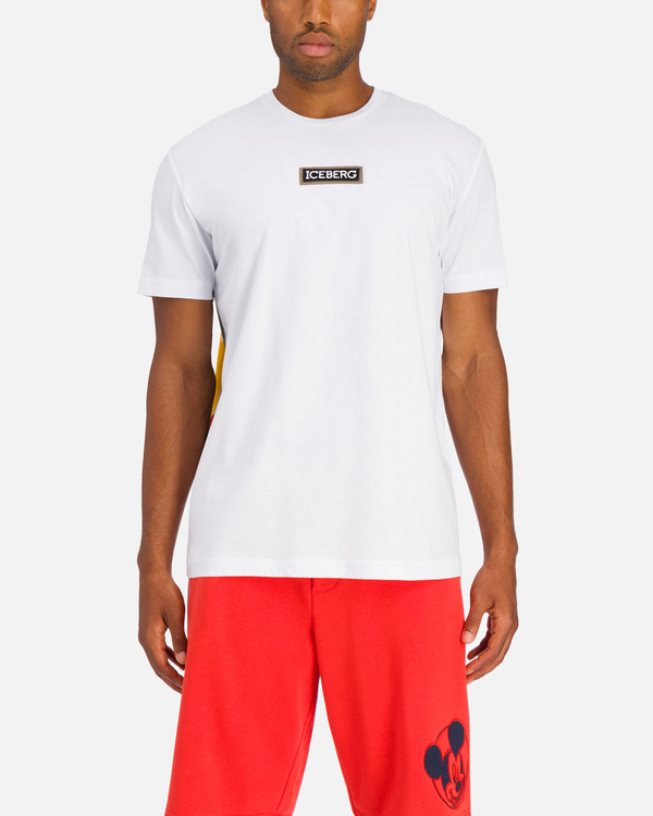 T-shirt da uomo bianca in cotone con grafica Mickey Mouse - Iceberg - Official Website
