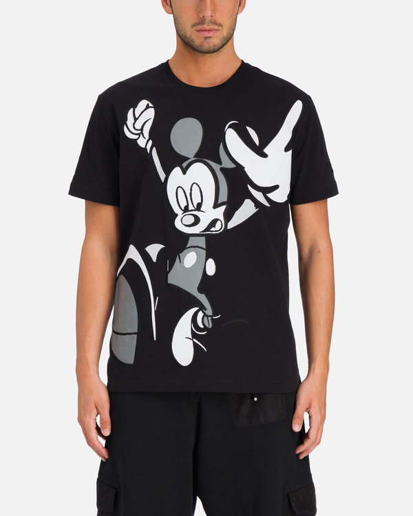 T-shirt da uomo nera con mix di stampa e ricamo Walt Disney - Iceberg - Official Website