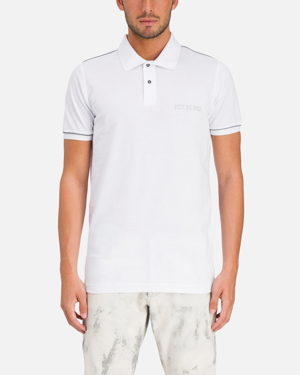 White polo neck Iceberg T-shirt with gray stripe - Iceberg - Official Website