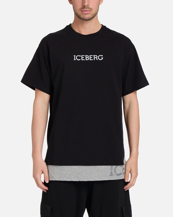 Black T-shirt with Iceberg logo on gray hem - Iceberg - Official Website