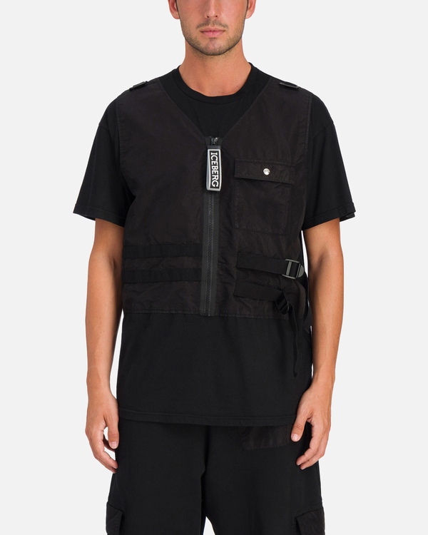 T-shirt da uomo nera con cinturini e zip - Iceberg - Official Website