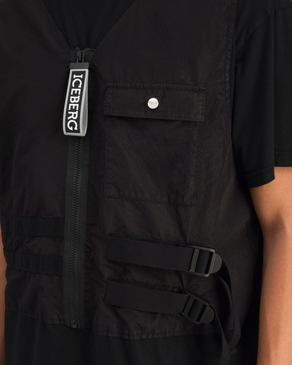 T-shirt da uomo nera con cinturini e zip - Iceberg - Official Website