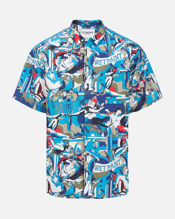 Short-sleeved Iceberg shirt with red and blue Michelangelo design. - Iceberg - Official Website
