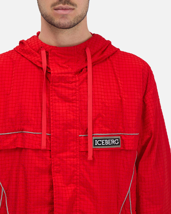 Fiery red Iceberg hooded sport jacket with Velcro logo patch - Iceberg - Official Website