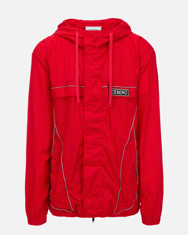 Fiery red Iceberg hooded sport jacket with Velcro logo patch - Iceberg - Official Website