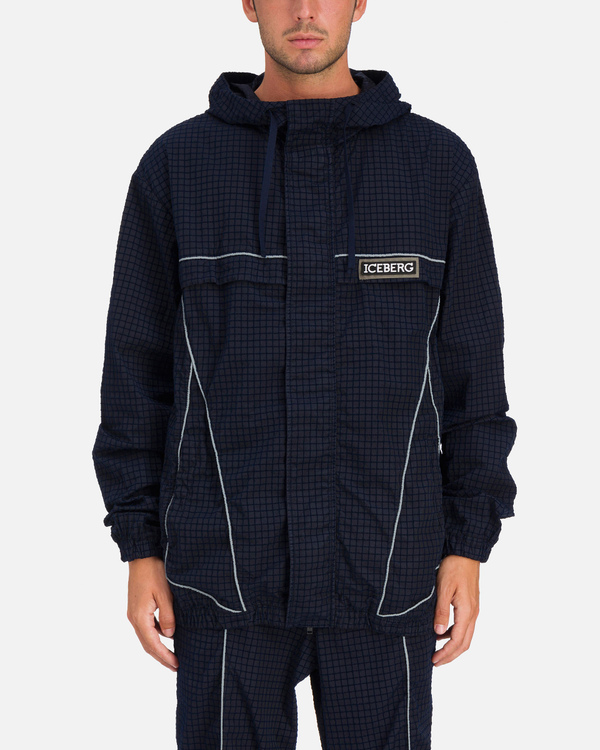 Dark navy blue Iceberg hooded sport jacket with Velcro logo patch - Iceberg - Official Website