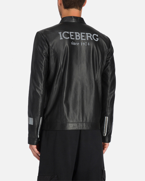 Giacca biker in pelle da uomo con logo Iceberg - Iceberg - Official Website