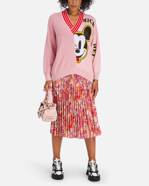 Pullover rosa da donna con scollo a V e Mickey Mouse - Iceberg - Official Website