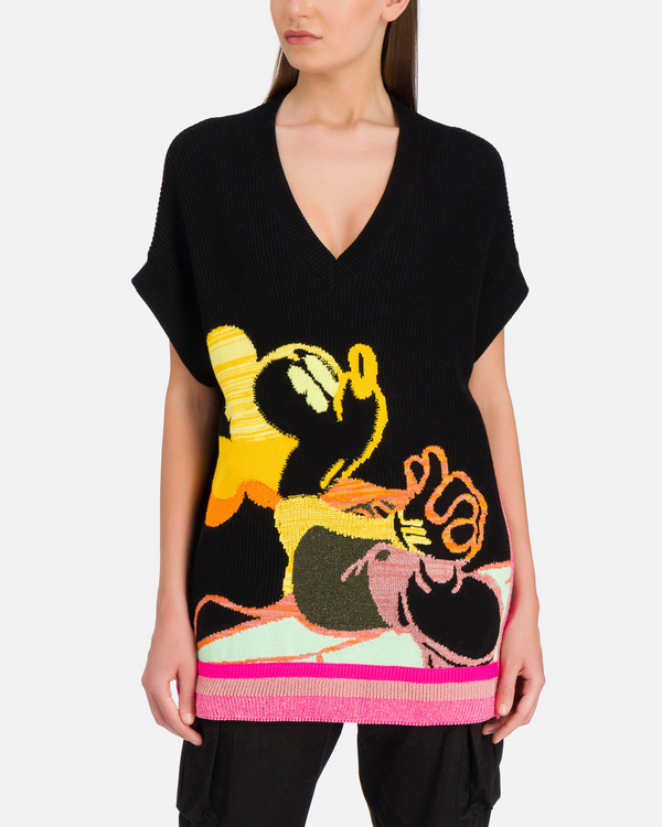 Pullover nero da donna a maniche corte con Mickey Mouse multicolor - Iceberg - Official Website