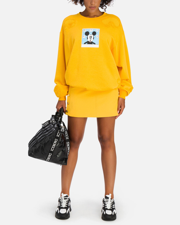 Felpa da donna gialla con stampa Mickey Mouse e dettagli a maglia - Iceberg - Official Website