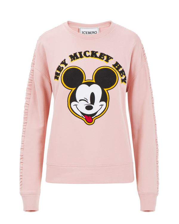 Felpa da donna rosa con arricciature e Mickey Mouse - Iceberg - Official Website