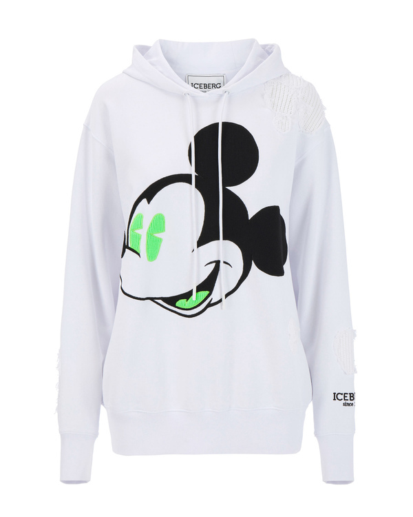 White Iceberg hooded sweatshirt with fluro-green detail Mickey Mouse - Iceberg - Official Website