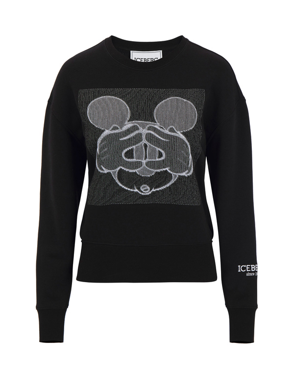 Felpa da donna nera in cotone con ricamo Mickey Mouse - Iceberg - Official Website
