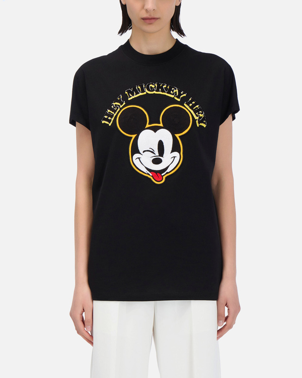 T-shirt nera da donna con ricamo Mickey Mouse - Iceberg - Official Website