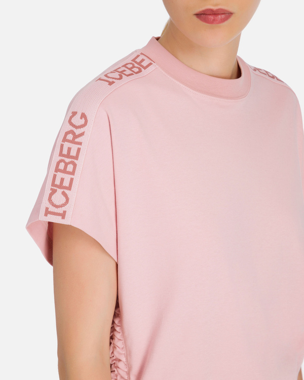 T-shirt da donna rosa con rouches e nastro logato - Iceberg - Official Website