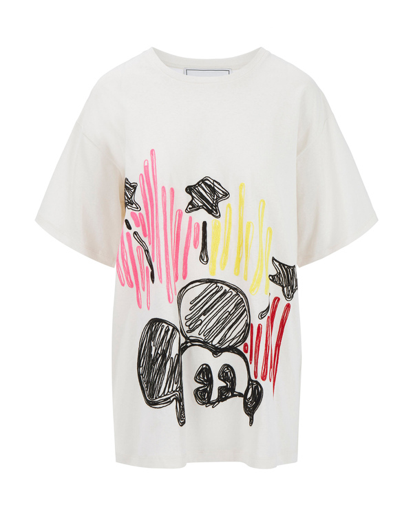 Loose white Iceberg T-shirt with Mickey Mouse drawing - Iceberg - Official Website