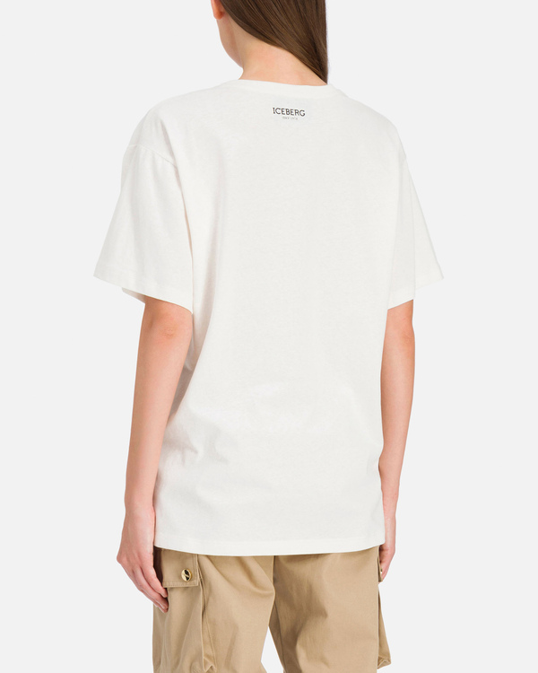 Loose white Iceberg T-shirt with Mickey Mouse drawing - Iceberg - Official Website