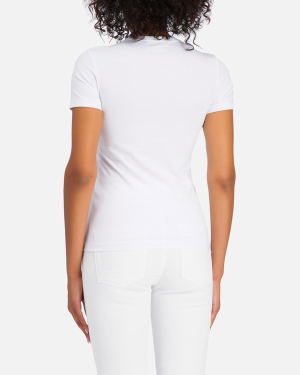 Skinny fit white Iceberg T-shirt with white Mickey Mouse outline - Iceberg - Official Website