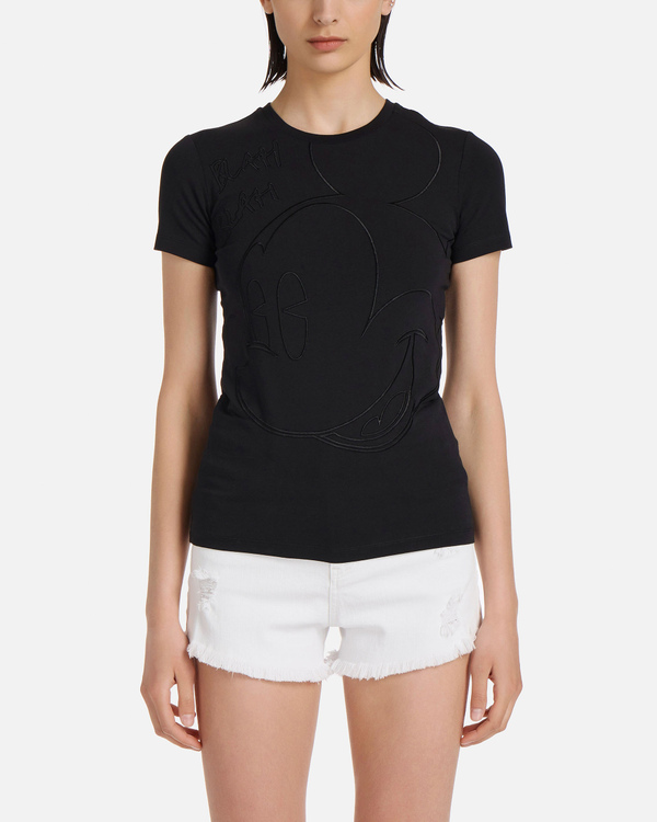 Skinny fit black Iceberg T-shirt with white Mickey Mouse outline - Iceberg - Official Website